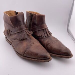 BED|STU Cobbler Leather Dipper Fringe Kiltie Buckle Zipper Ankle Boots 9.5 USA
